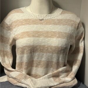 J. Crew Tan and White Crew Neck Sweater with Chunky Knit
